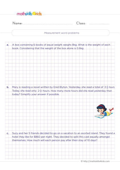 measurement worksheet 4th grade