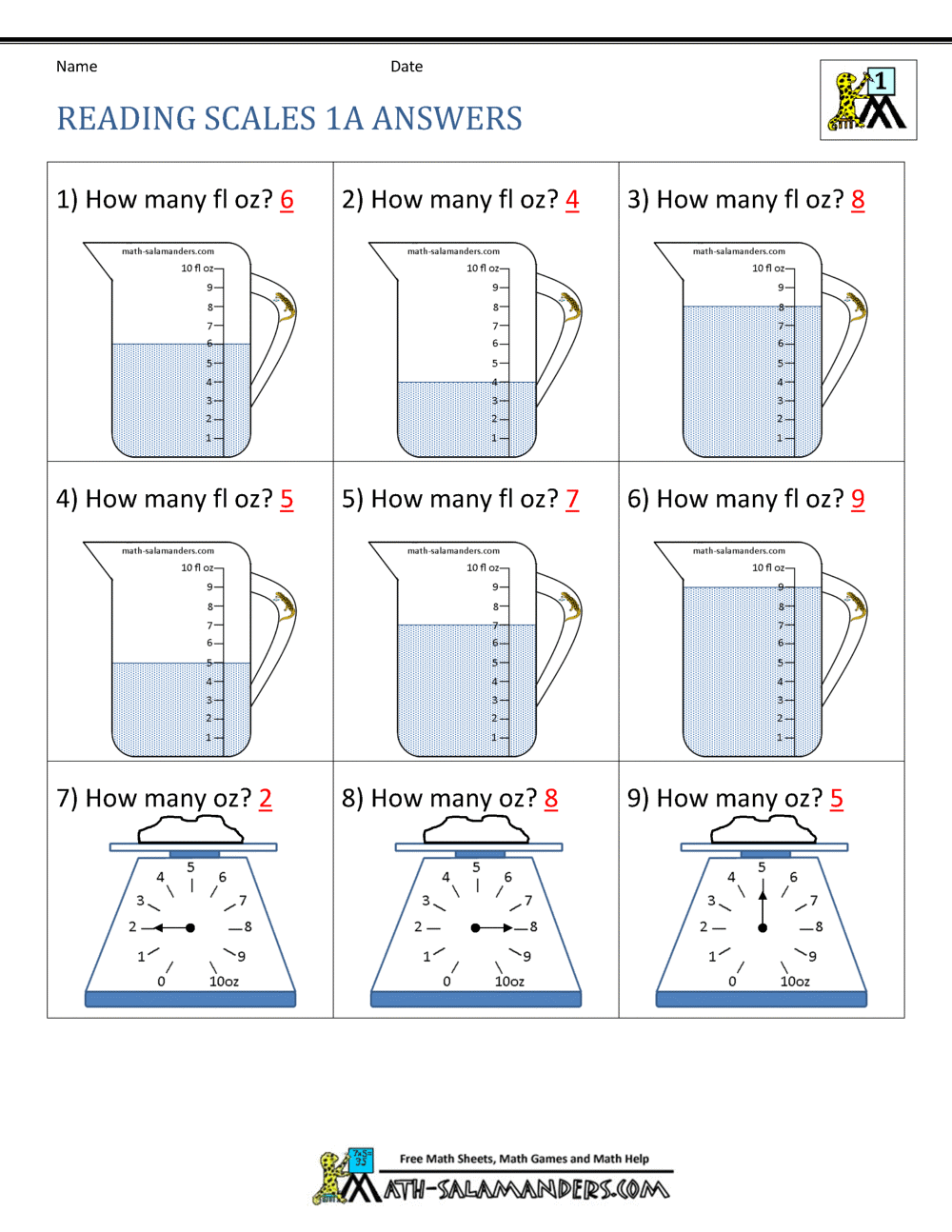 measurement worksheet for first grade