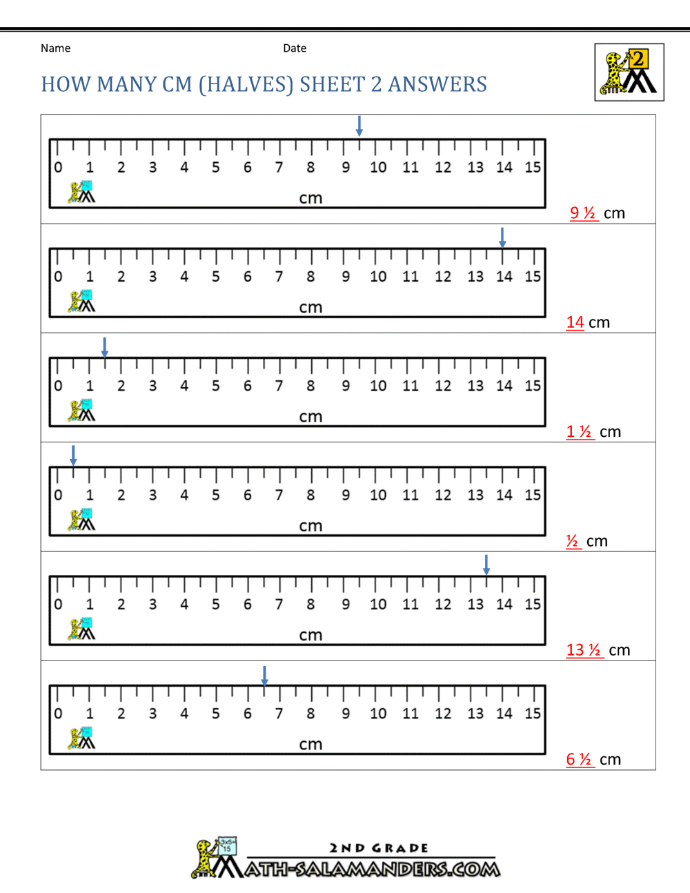 measurement worksheet grade 2 with answers