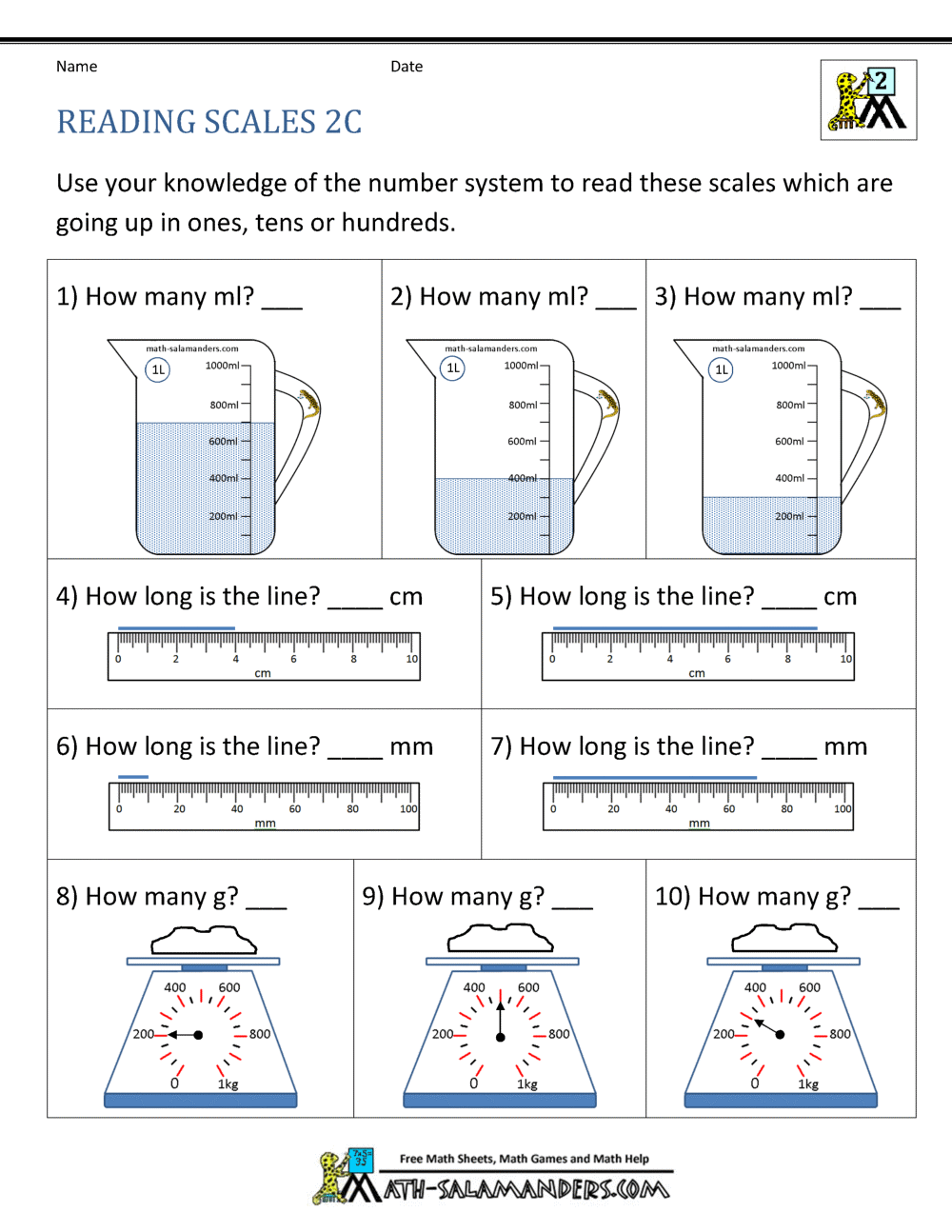 2nd Grade Measurement Worksheets