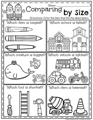 measurement worksheet preschool