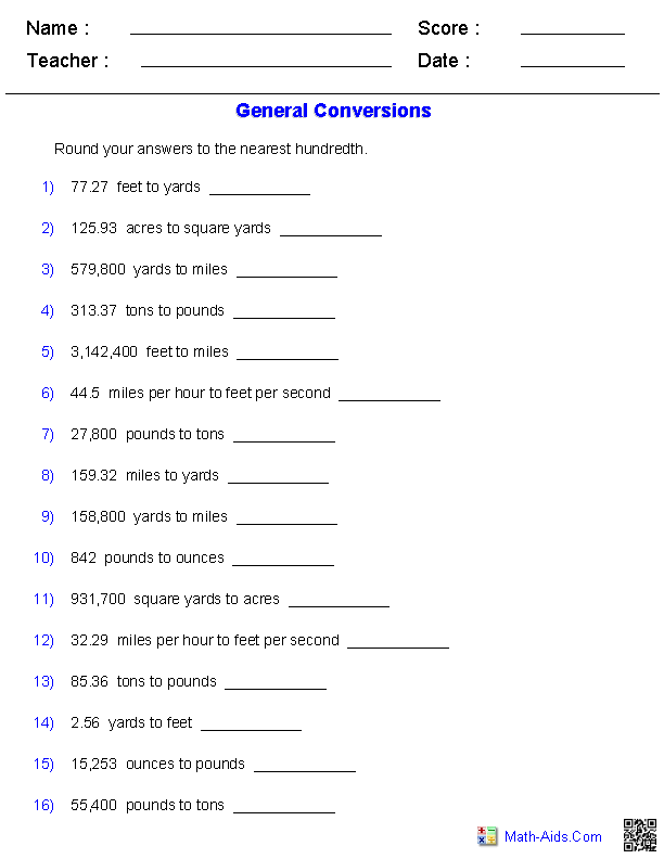 measurement worksheet