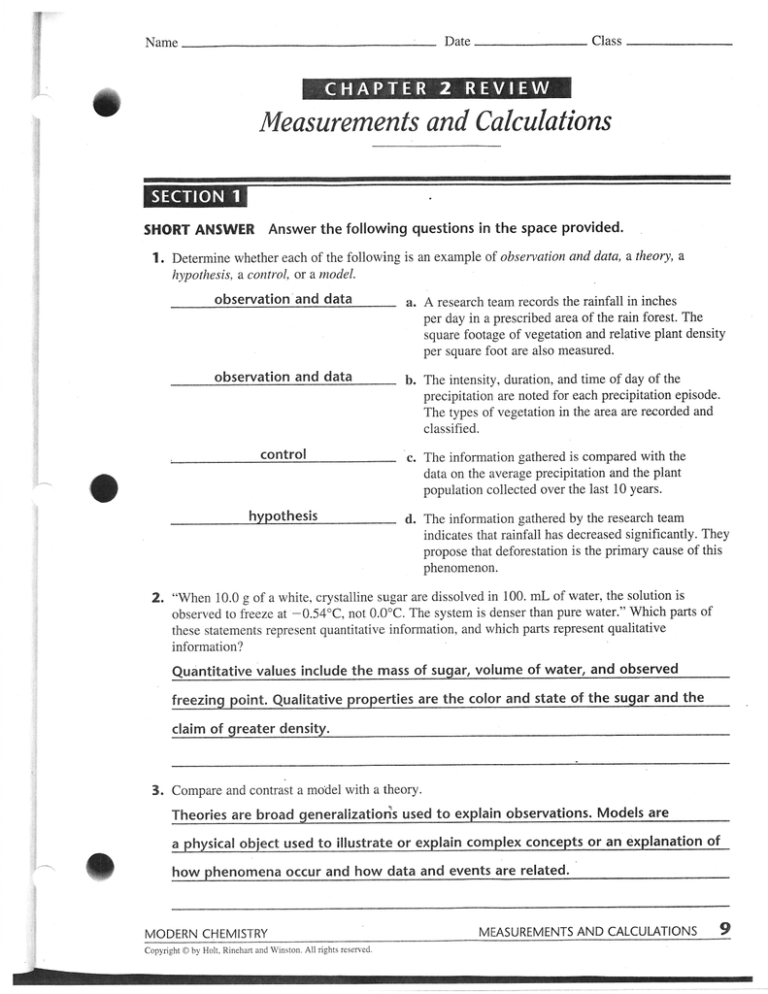 measurements and calculations worksheet