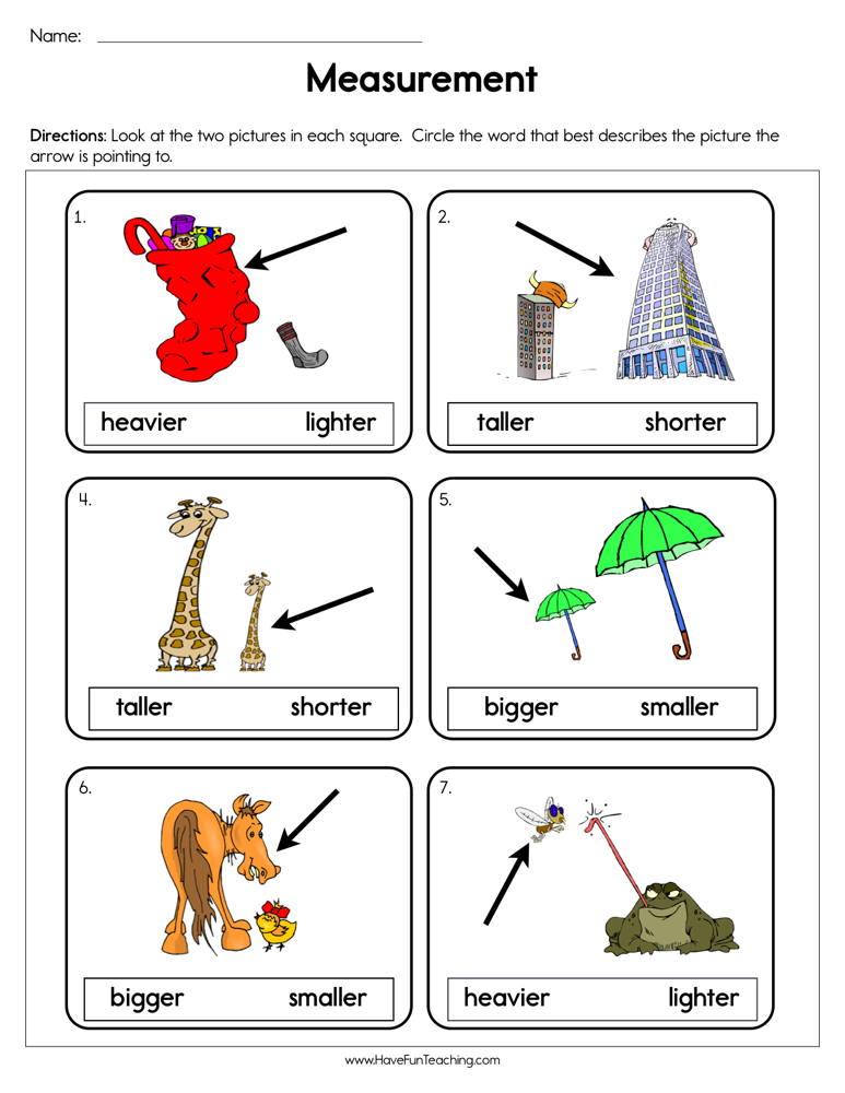 measurements worksheet for kids