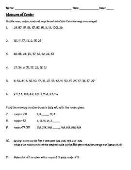 Measure of centers worksheets library
