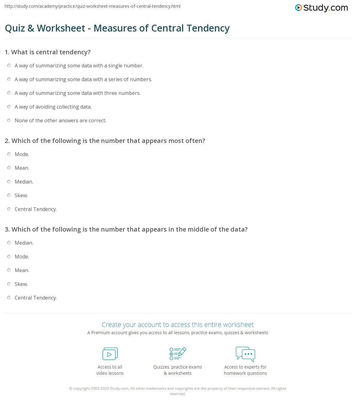 measures of central tendency worksheet