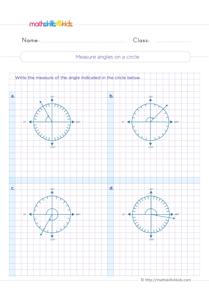 4th Grade math worksheets Pdf: Identifying &  Measuring Angles