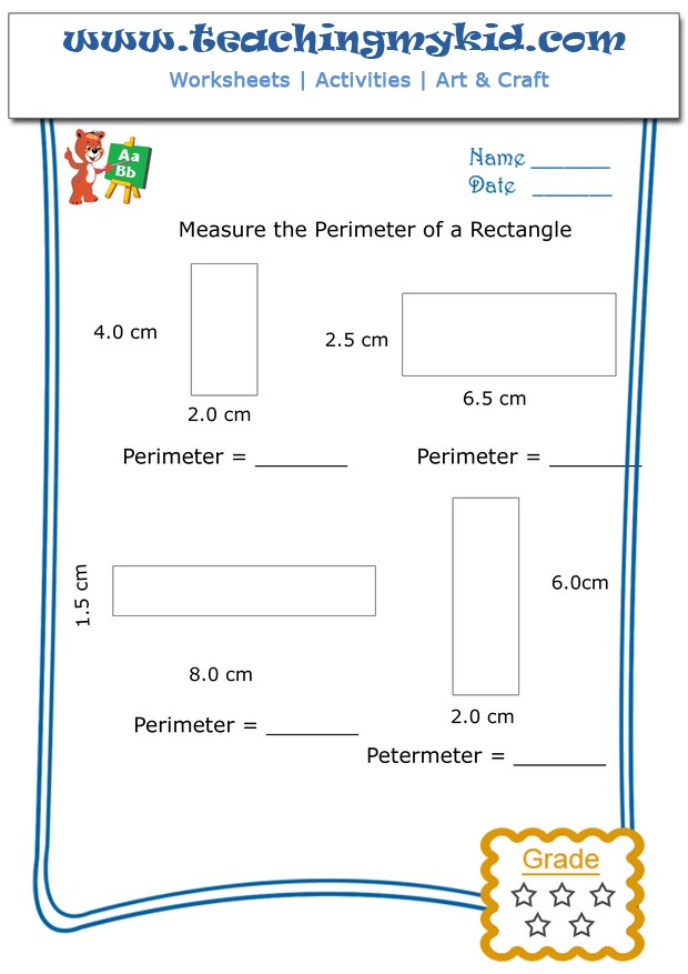 Kids worksheets - Measure the perimeter of a rectangle - 4