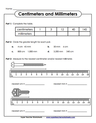 Metric Measurement Worksheets: Centimeters (cm), Millimeters (mm ...