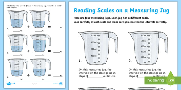 measuring cup worksheet