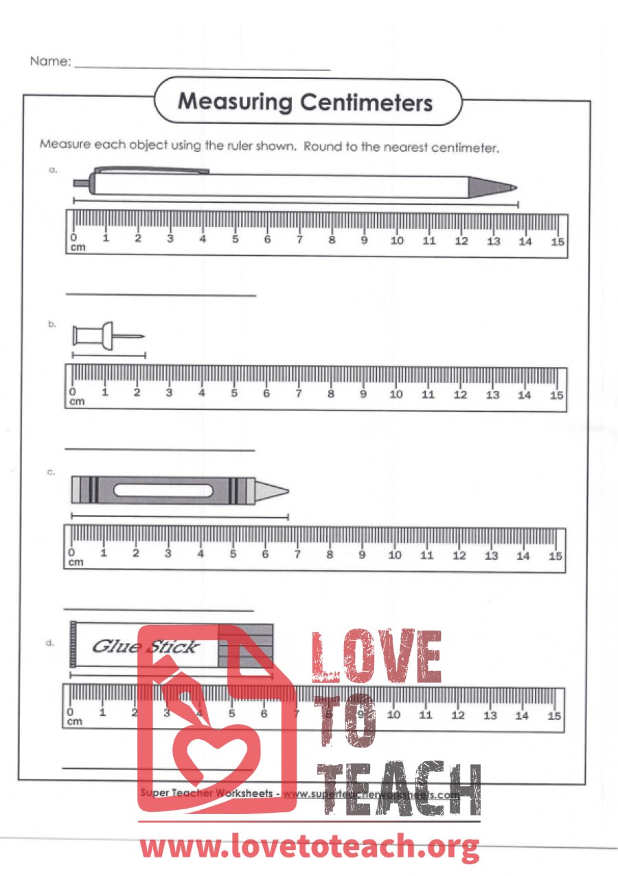 Measuring Centimeters (B) (with Answer Key) | LoveToTeach.org