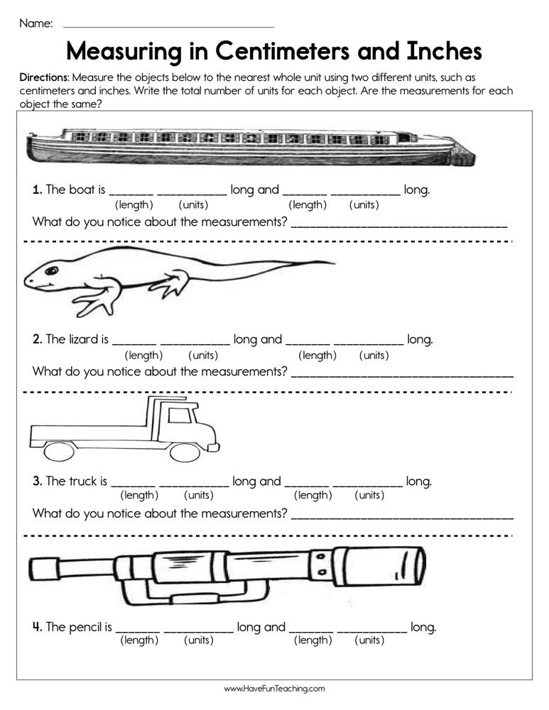 Measuring in Centimeters and Inches Worksheet  