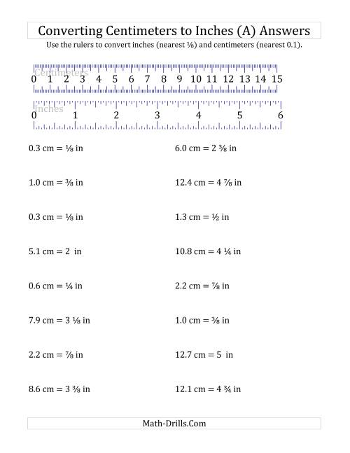 Converting Centimeters to Inches with a Ruler (A)