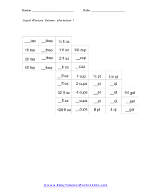 Liquid Measurement Worksheets