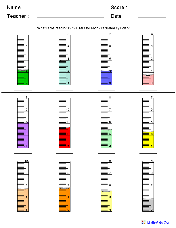 measuring liquids worksheet