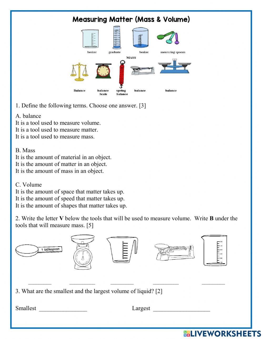 Science Reading Passage 1 Measuring Matter Mass, Volume, and Density
