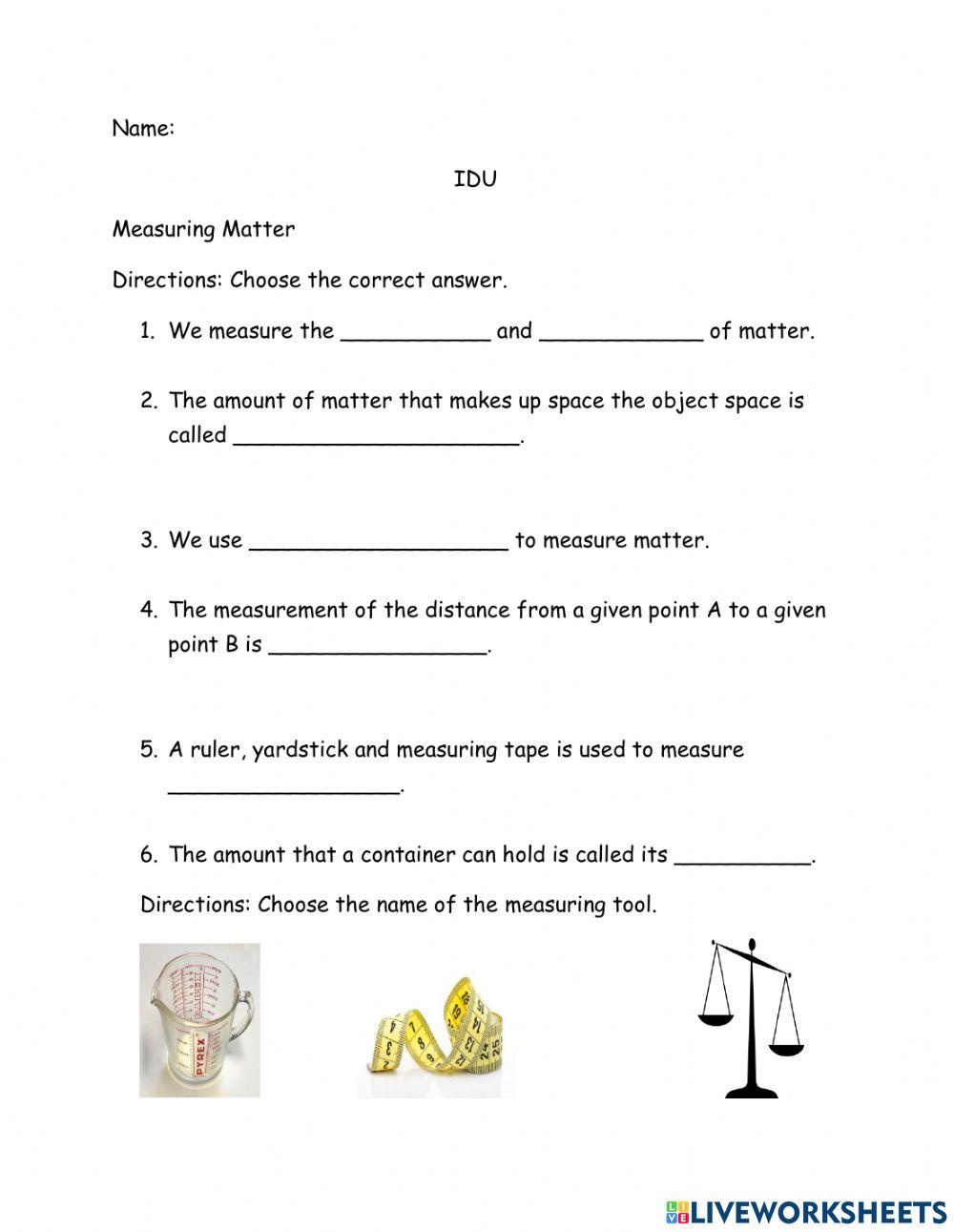 Free measuring matter worksheet, Download Free measuring matter