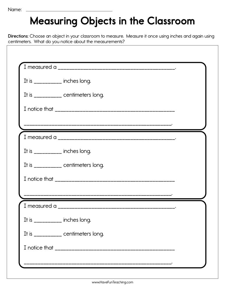 Measuring With Tools Worksheet  