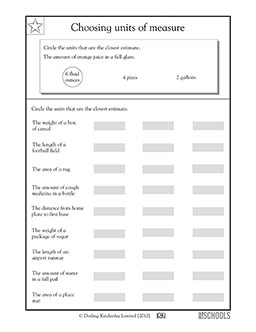 Choosing units of measure | 4th grade Math Worksheet | GreatSchools