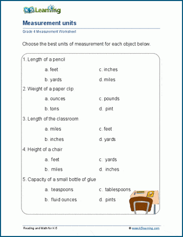 measuring units worksheet 4th gtade