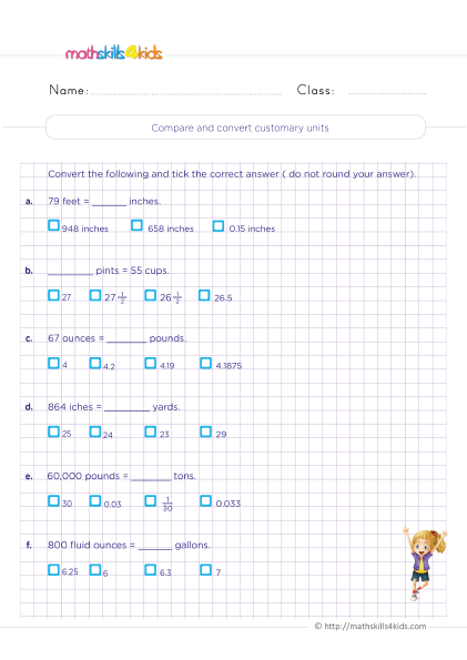 Grade 4 units of measurement worksheets: Free download