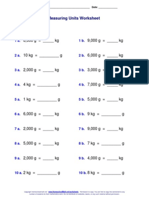 Measuring Units Worksheet: Name: - Date | PDF | Property Law ...