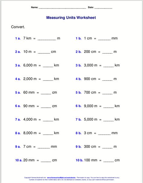 measuring units worksheet convert answers
