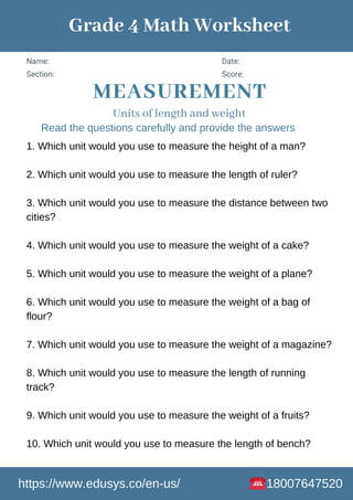 4th grade math worksheet pdf free | PDF