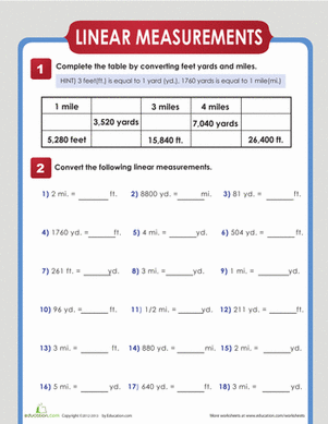 Convert Yards to Miles | Worksheet 