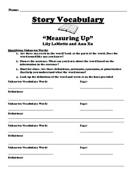 Measuring Up” Vocabulary Worksheet by Northeast Education | TPT