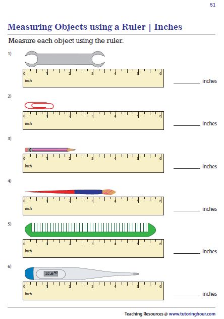 Measuring Objects using a Ruler in Inches Worksheets Math