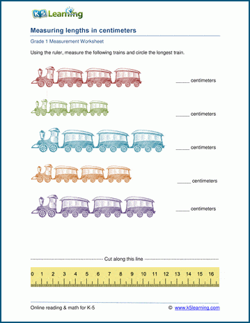 Grade 1 measurement worksheet: Measuring length with a ruler ...