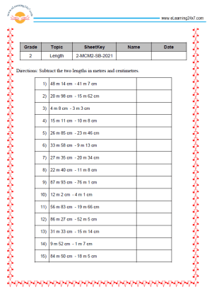 Length Measurement Worksheets For Grade 2 - www.eLearning24x7.com