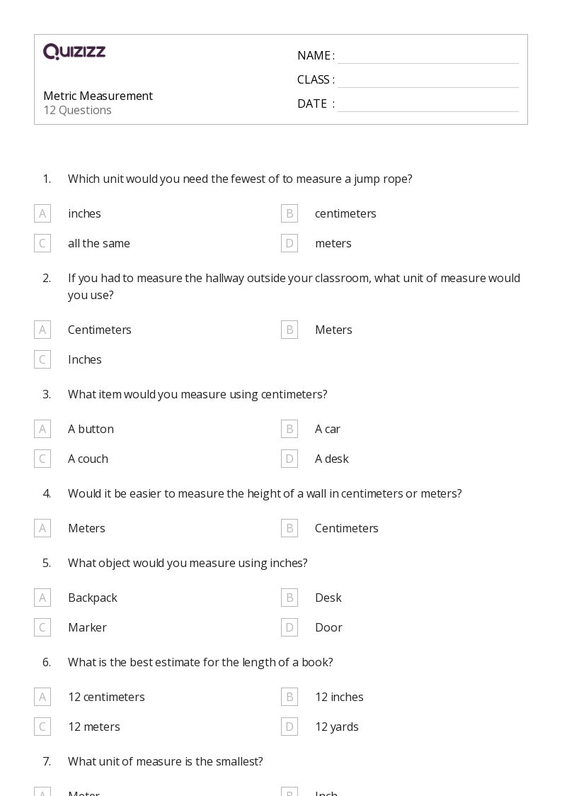 50+ Metric Measurement worksheets for 2nd Grade on Quizizz | Free ...