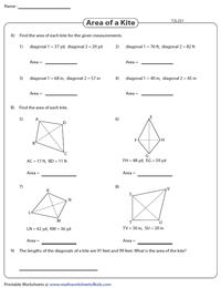Area of Kites Worksheets