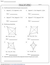 Area of Kites Worksheets