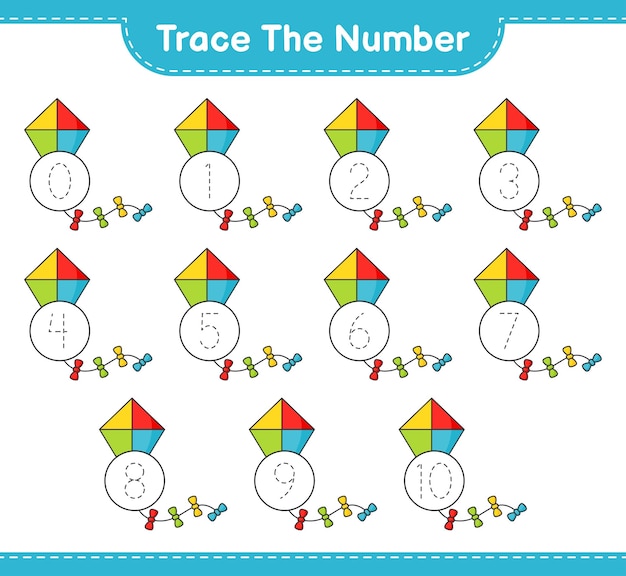 Premium Vector | Trace the number. Tracing number with Kite ...