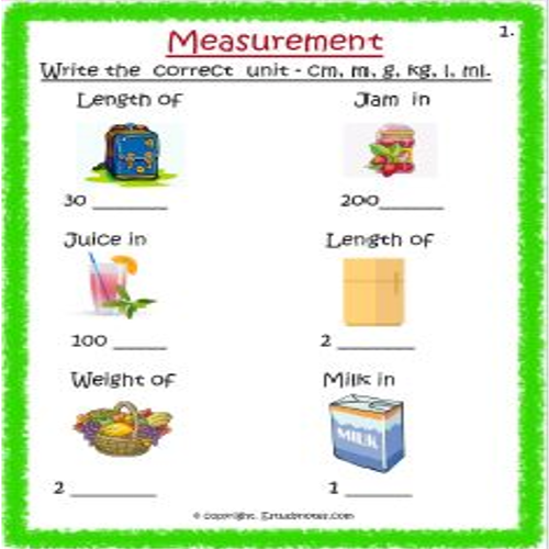 Maths Measurement Worksheet 1 Grade 3