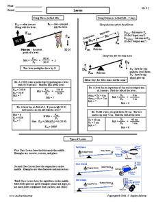 Levers Worksheet for 10th - Higher Ed | Lesson Planet