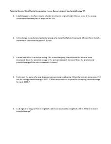Solved Mechanical Energy worksheet Determine the mechanical ...