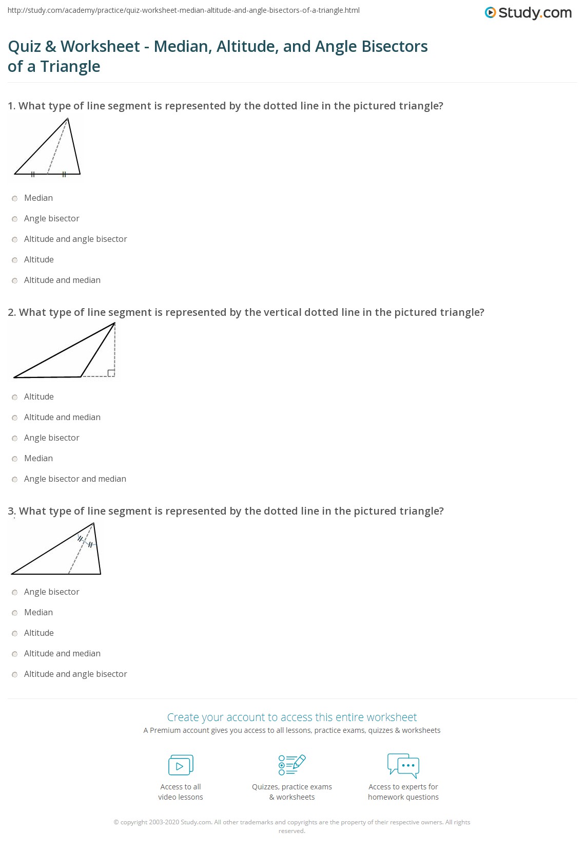 median and altitude of triangle worksheet