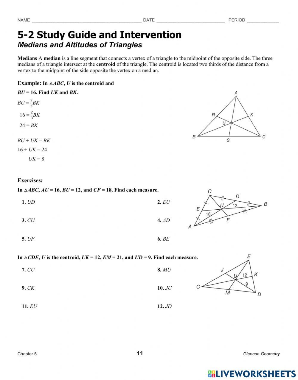 Medians and Altitudes of Triangles online exercise for Live