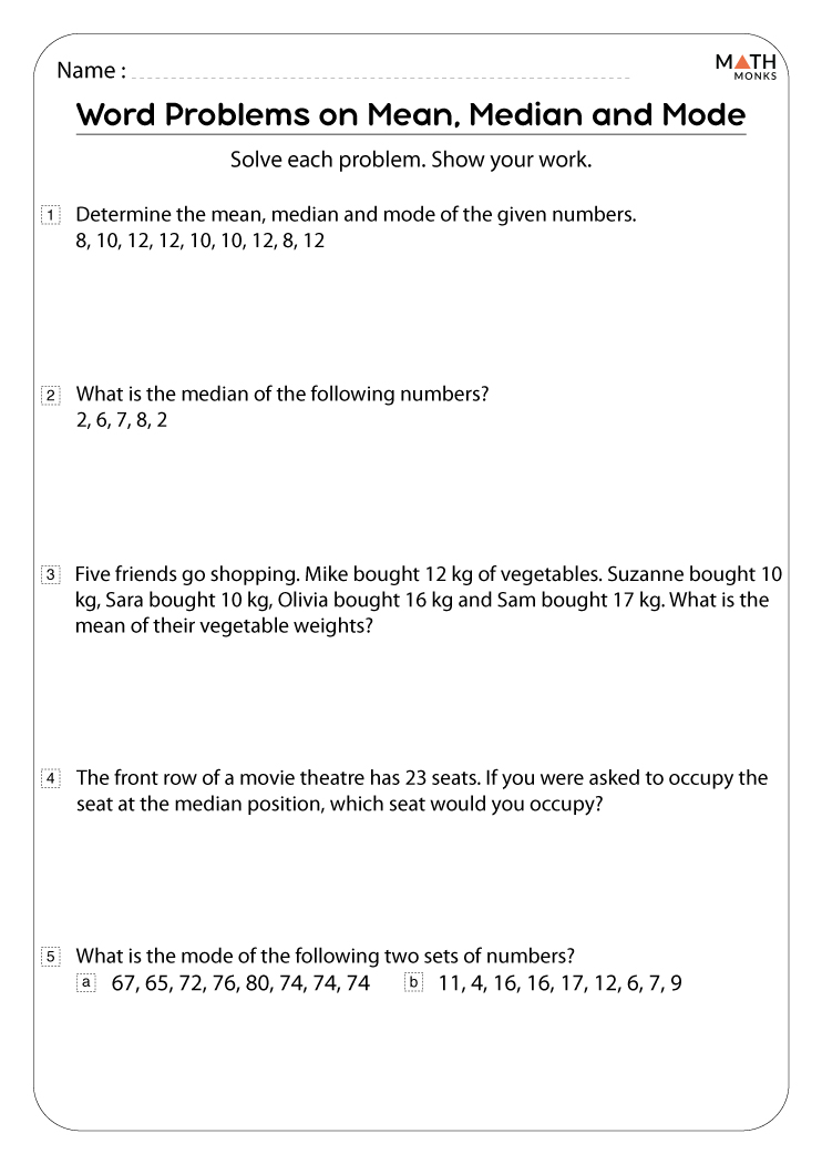 Mean Median Mode Range Worksheets - Math Monks