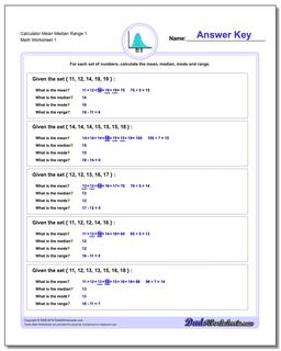 Mean, Median, Mode and Range Worksheets: Calculator Mean, Median ...
