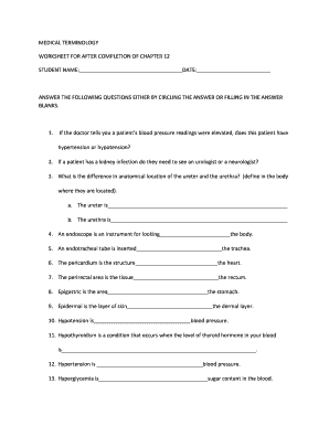 medical terminology worksheet