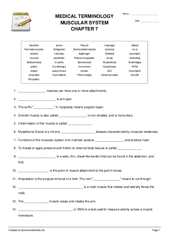 medical terminology worksheet