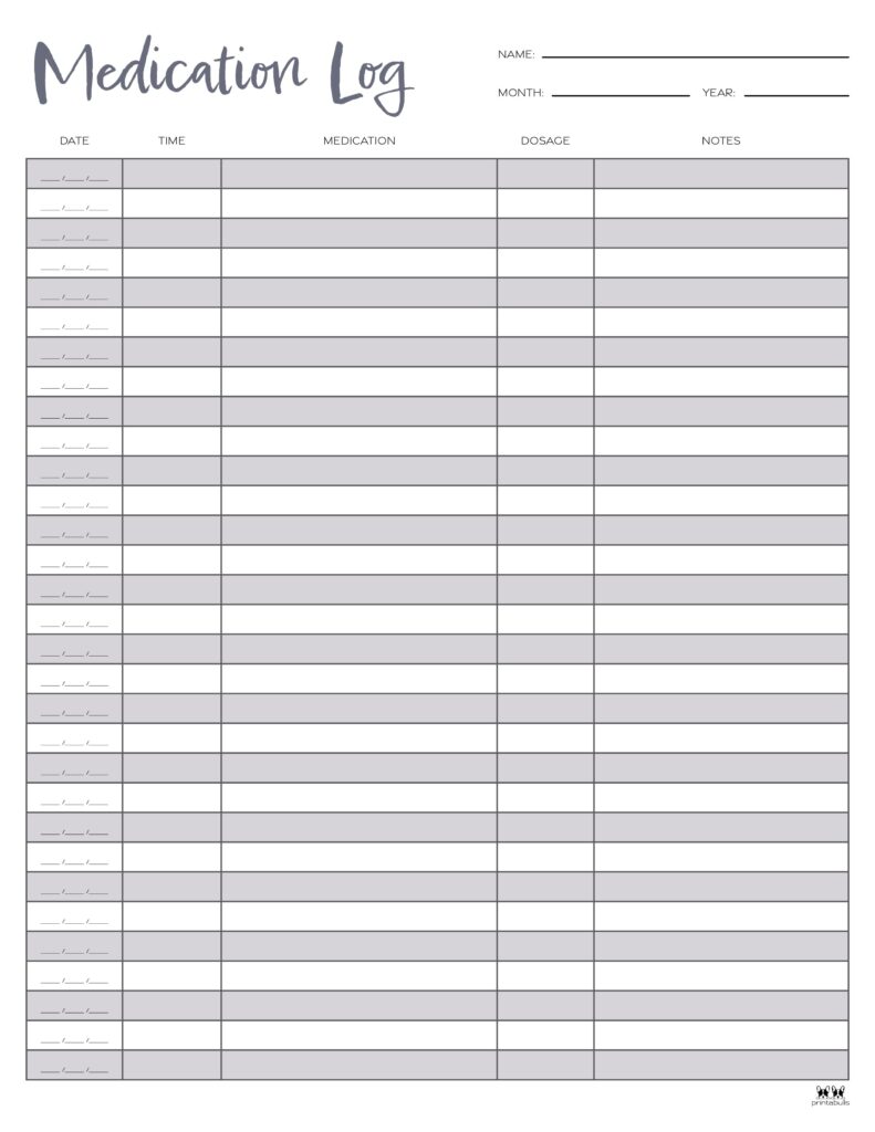 Medication Logs - 25 FREE Printables | Printabulls - Worksheets Library