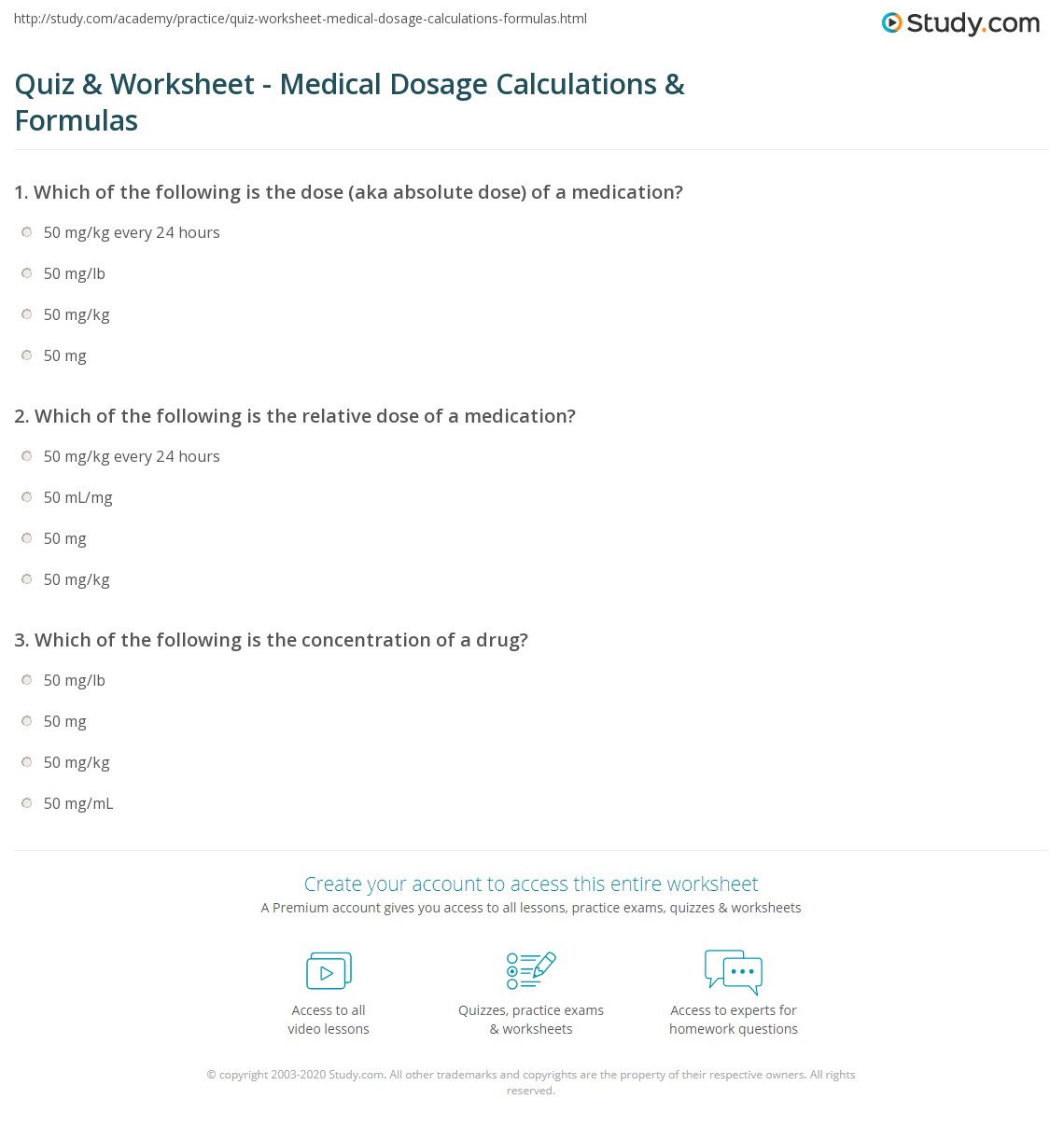 Quiz &  Worksheet - Medical Dosage Calculations &  Formulas | Study.com