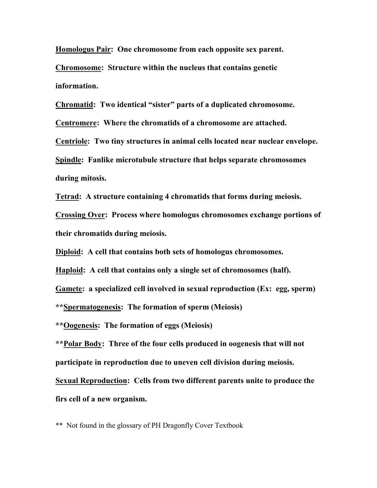 meiosis vocabulary worksheet