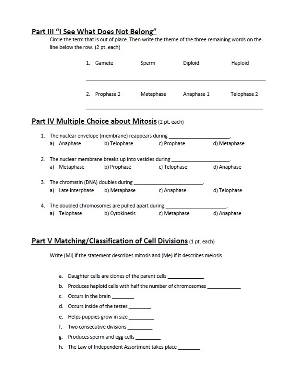 meiosis worksheet middle school